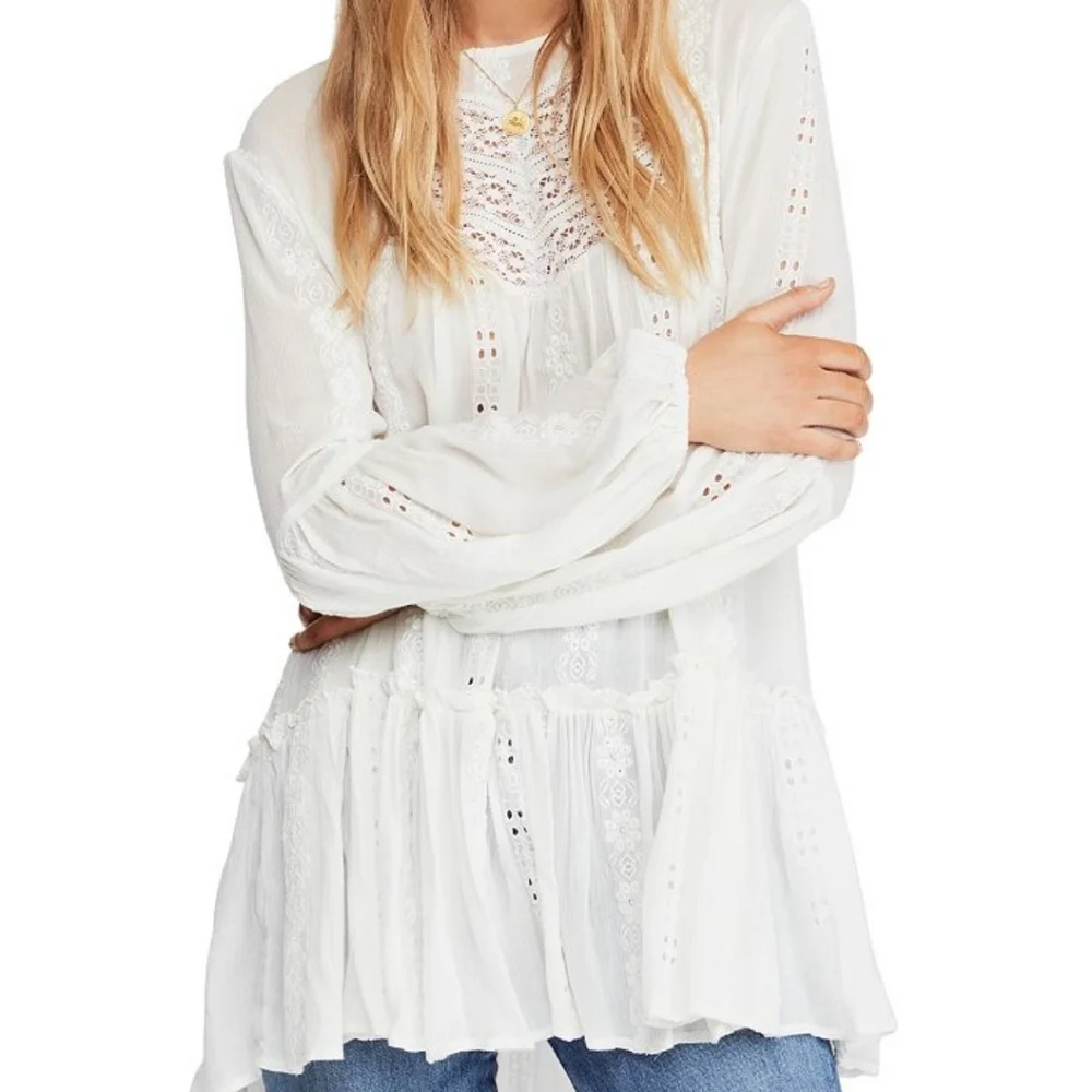 Free People white top lace tunic sz.XS - Picture 1 of 12